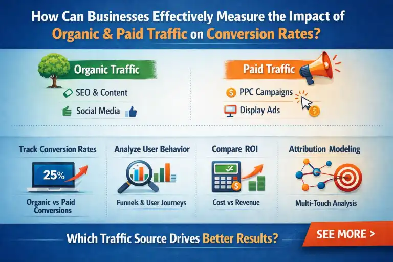 How can businesses effectively measure the impact of organic and paid traffic on their conversion rates